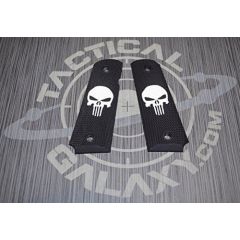1911 BLACK CERAKOTE GRIPS W/ WHITE PUNISHER ( FULL OR MIDSIZE )