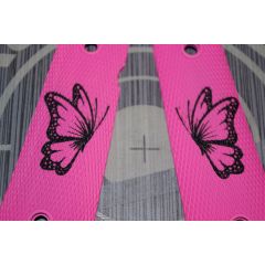 1911 PINK CERAKOTE GRIPS W/ BLACK BUTTERFLY ( full or midsize )