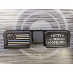 AR15 BLACK ENGRAVED EJECTION PORT DUST COVER - THIN BLUE LINE